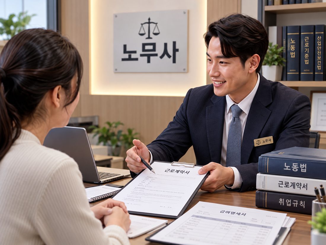 근로계약서를 설명하는 노무사