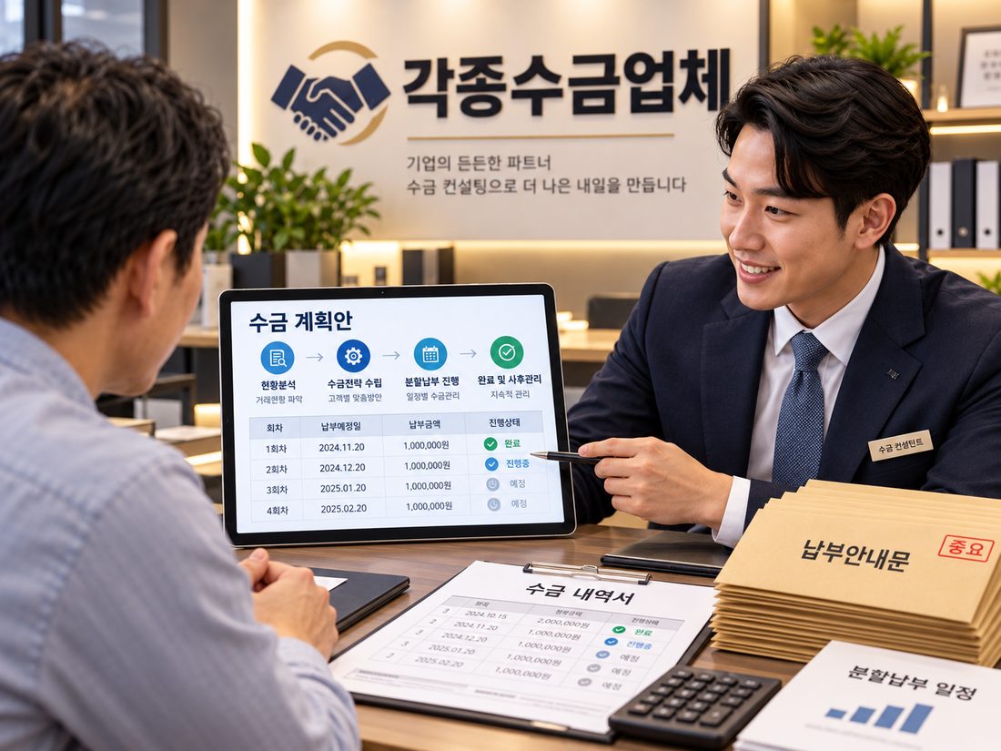 수금 계획을 설명하는 컨설턴트